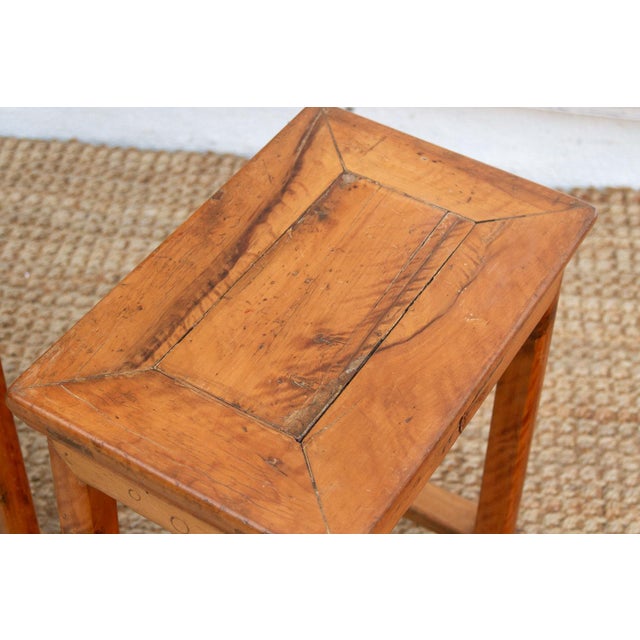 Brown Pair of Antique Chinese Rectangular Stools For Sale - Image 8 of 11