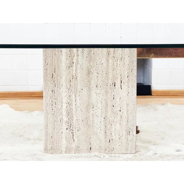 Vintage Travertine and Brass Artedi Glass Coffee Cocktail Table, 1970s For Sale - Image 9 of 13