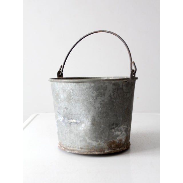 Farmhouse Vintage Galvanized Tin Bucket For Sale - Image 3 of 11
