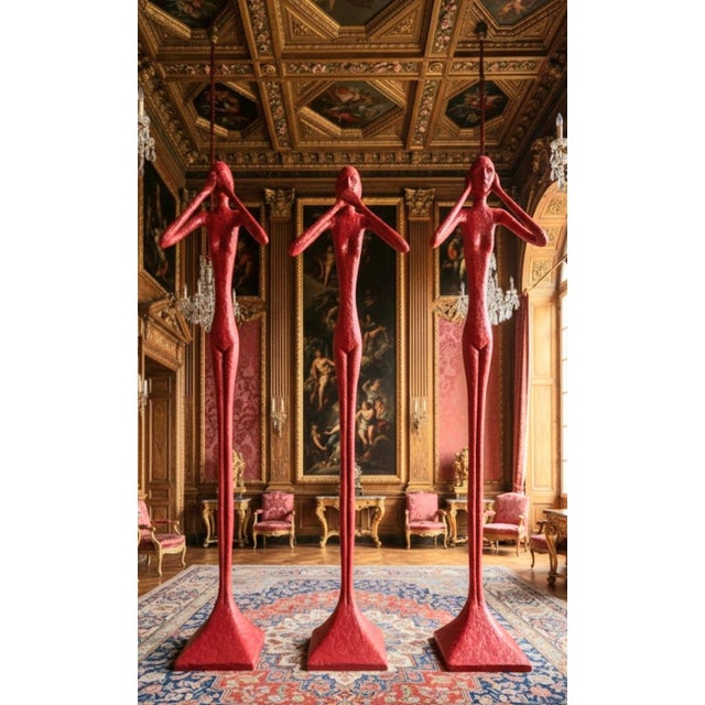 Modern Bright Glossy Red Monumental Sized Floor Sculptures See No Evil, Speak No Evil Hear No Evil Set 3 For Sale - Image 12 of 13