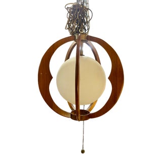 Mid-Century Modern Modeline Sculpted Walnut & Glass Sphere Pendant Chandelier For Sale