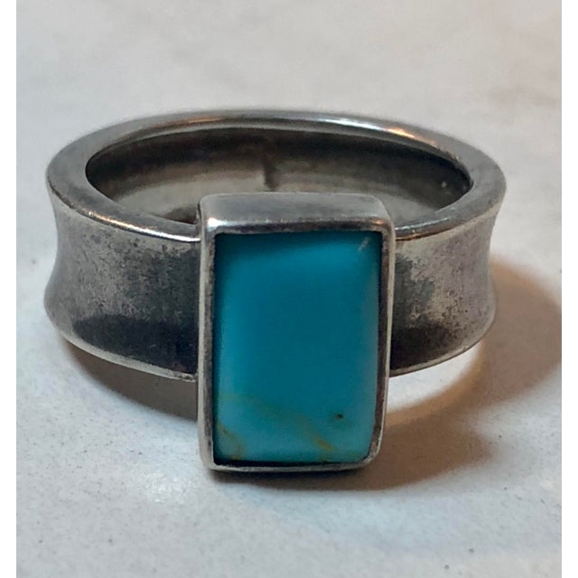 Thai fabulous Vintage Emerald Cut Turquoise Sterling Ring (Sz 8.75) will be a lovely addition to any vintage southwestern...