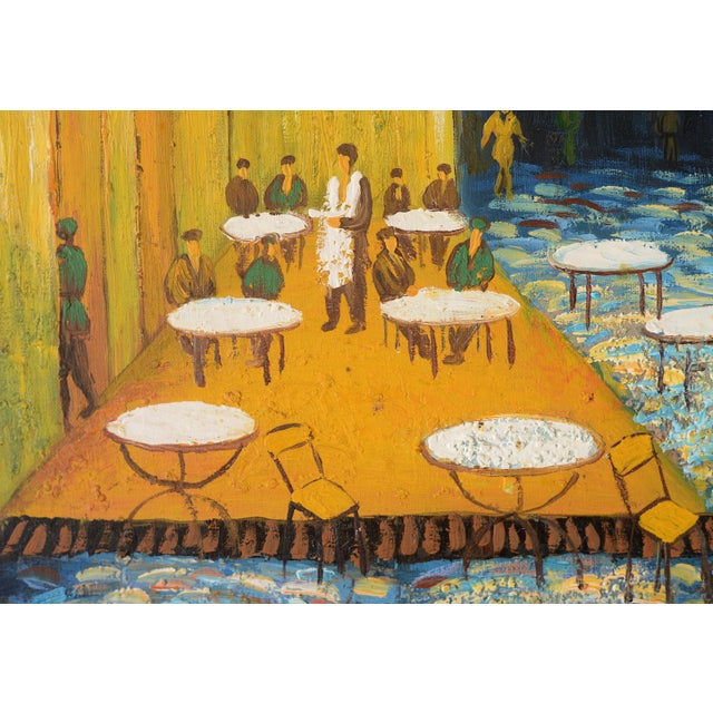 Mid Century Impressionist Style Night Cafe & Street Scene Painting For Sale - Image 4 of 12