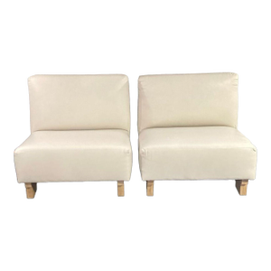 Set of 2 Maiden Home Modern White Armless Lounge Chairs With Wooden Legs