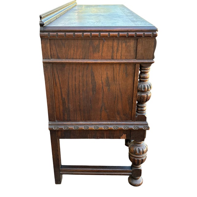 Brown Early 20th Century Jacobean Revival Carved Oak Buffet Sideboard For Sale - Image 8 of 12