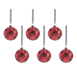 Trieste 6-Piece Set Red Metallic Chevron Glass Ball Ornaments, 3.25"