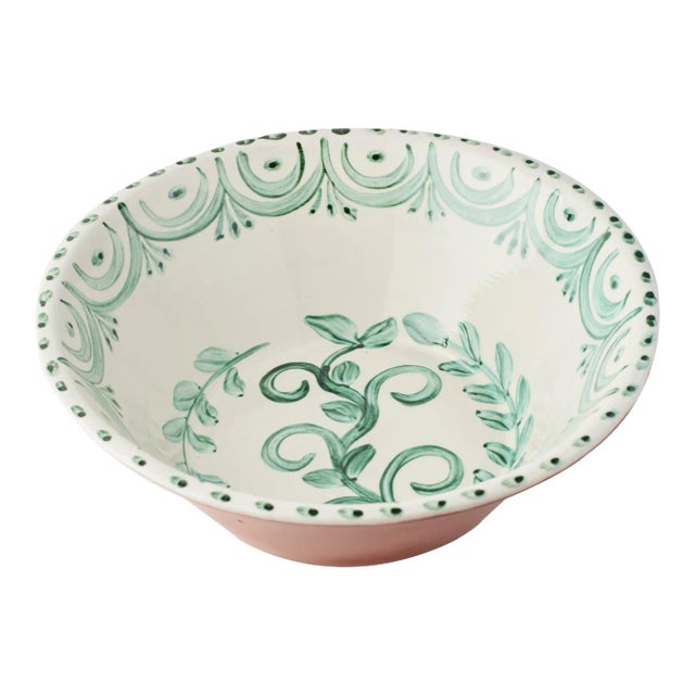 Casa Nuno Green and White Medium Bowl For Sale