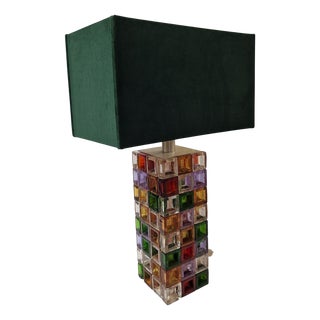 Table Lamp with Multi-Colored Glass Cubes Base, 1970s For Sale