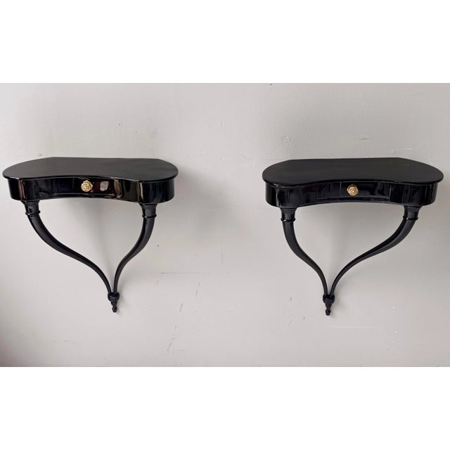 Mid-Century Modern Black Wall-Mounted Console Tables by Guglielmo Ulrich, 1950s, Set of 2 For Sale - Image 3 of 18