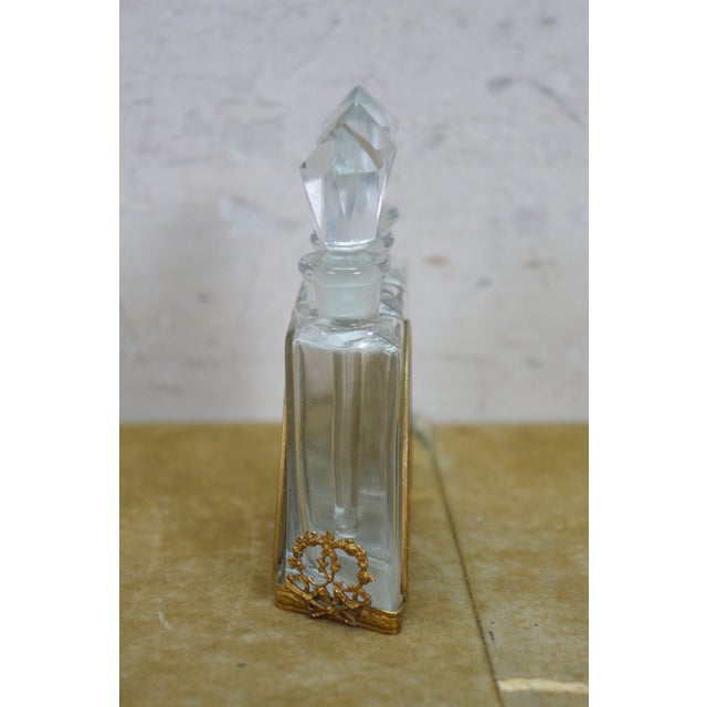 Antique French Art Deco Gilt Bronze Crystal Perfume Decanter Bottle Caddy Set 5" For Sale - Image 4 of 17