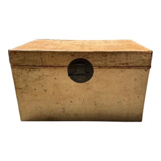Late 19th Century Chinese Vellum / Parchment Trunk With Original Red Pigskin Interior & Key For Sale