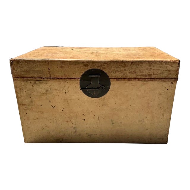 Late 19th Century Chinese Vellum / Parchment Trunk With Original Red Pigskin Interior & Key For Sale