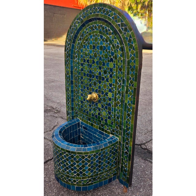 2020s 2 Color Tamegroute Green and Petrol Blue Arched Moroccan Mosaic Tile Fountain For Sale - Image 5 of 7