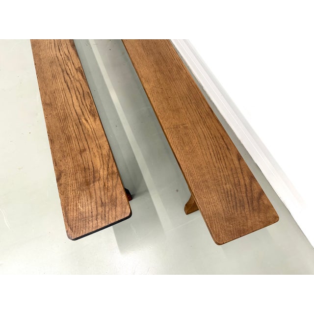 Oak Benches with Wing Legs, France, 1970s, Set of 2 For Sale - Image 17 of 18