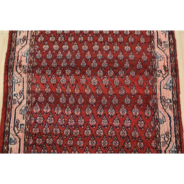 1980s Mir Runner 3’6” X 9’3” Red Wool Vintage Tribal Hand-Knotted Oriental Rug For Sale - Image 5 of 14