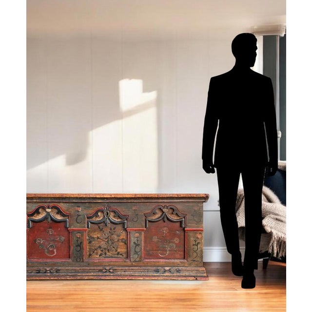 Wood 1822 Alpine Blue Floral Painted Blanket Chest For Sale - Image 7 of 18