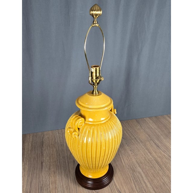 Wildwood Wildwood Yellow Ribbed & Handled Pottery Urn Table Lamp For Sale - Image 4 of 14