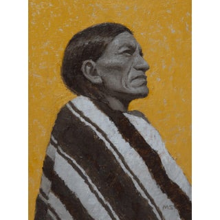 The Old One by Mark Bradley Schwartz | Oil On Board Portrait of a man in traditional attire For Sale