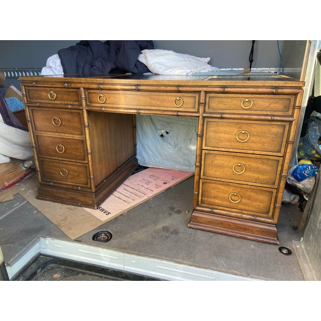 Vintage Mid Century Modern Hollywood Regency Faux Bamboo Campaign Executive Desk by Sligh Furniture For Sale - Image 10 of 12