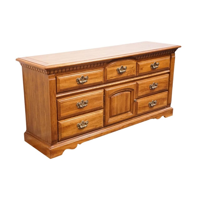 Bassett Bassett Furniture Solid Oak Early American Country Style 68" Triple Door Dresser 2283-247 For Sale - Image 4 of 16
