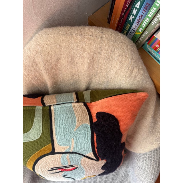2020s Global Views Veronica Pillow Hand Embroidered Abstract Portrait For Sale - Image 5 of 11