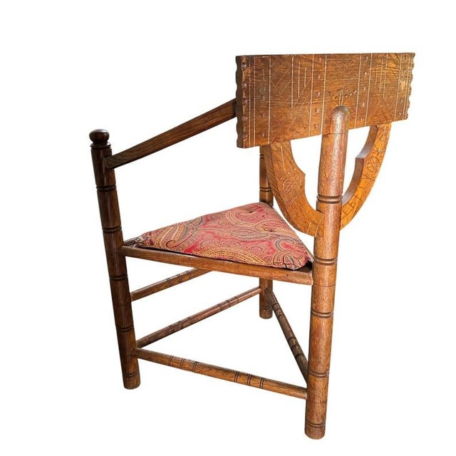 Wood 1930s Swedish Monk Chair, Scandinavian Corner Chair, Folk Art Furniture For Sale - Image 7 of 10