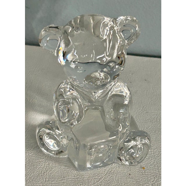 1980s VTG Waterford Crystal Teddy Bear W Block Figurine Paperweight 3" Made in Ireland For Sale - Image 5 of 12