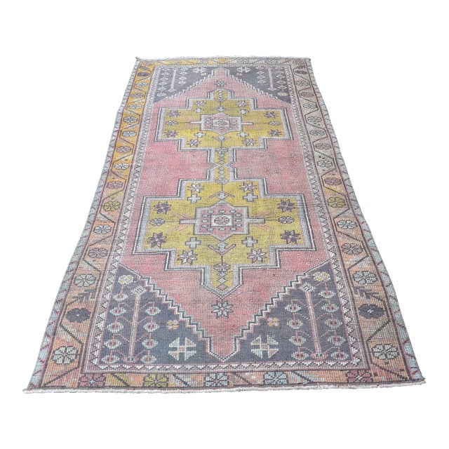 Natural Soft Pastel Pink Decore Vintage Hand Knotted Rug For Sale