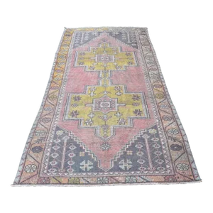 Natural Soft Pastel Pink Decore Vintage Hand Knotted Rug