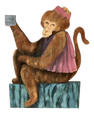 Outsider Art Painted Plywood Monkey Sculpture Signed & Dated 1993
