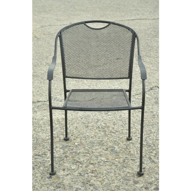 Modern 20th Century Modern Wrought Iron Sculptural Black Outdoor Arm Chairs - Set of 4 For Sale - Image 3 of 12