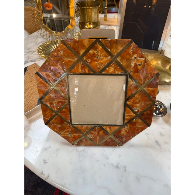 Shell Cornici Amber Shell and Brass Geometric Picture Frame For Sale - Image 7 of 8