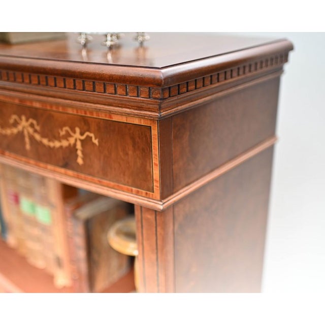 Walnut Bookcases with Open Front & Sheraton Inlay, Set of 2 For Sale - Image 5 of 15