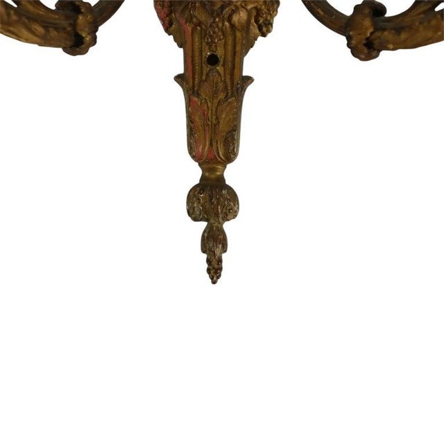 Pair of Antique Louis XIV Style Gilt Bronze 2-Light Sconces C1920 For Sale - Image 6 of 8
