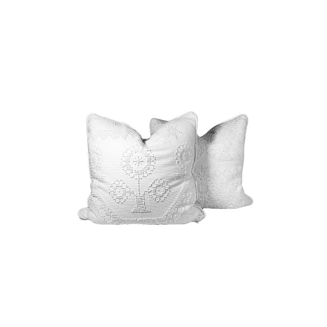 Vintage White Mid Century Modern Hobnail Pillows - A Pair For Sale - Image 4 of 12