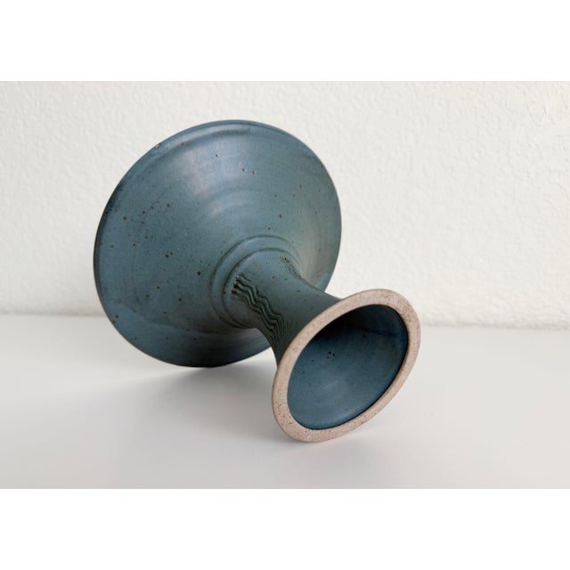 Vintage French Blue Stoneware Pedestal Bowl For Sale - Image 9 of 9