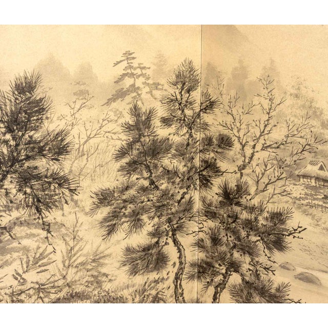 Textile Japanese Four-Panel Byobu Screen For Sale - Image 7 of 10