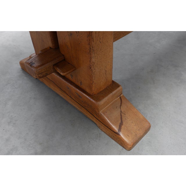 Vintage Oak Trestle Table with Pegged Stretcher, France, 1950s For Sale - Image 17 of 18