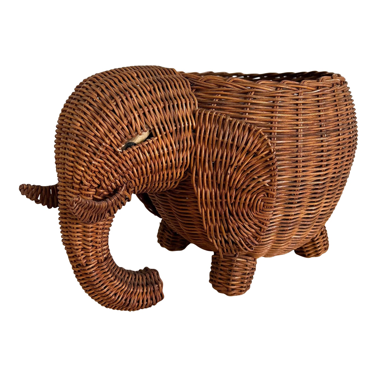 Vintage Large Wicker Elephant Planter Basket | Chairish