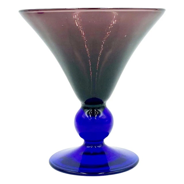 Art Deco Vintage Set of 4 Martini Glasses Purple Cobalt Blue Art Deco Style Cocktail Stemware For Sale - Image 3 of 12