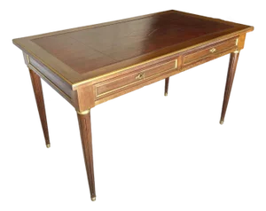 Early 20th Century French Louis XVI Style Walnut and Brass Leather Top Desk
