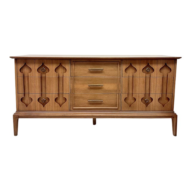 1950s Mid-Century Modern Tall Boy Chest of Drawers Kent Coffey Perspecta Moroccan, Attributed For Sale