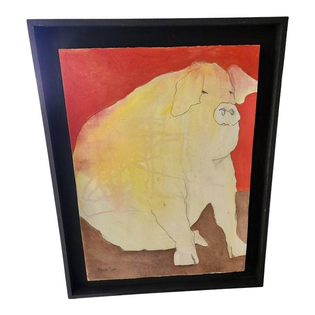 Fabulous Superior Pig by Roberta Dyer Fine Art Water Media Painting For Sale