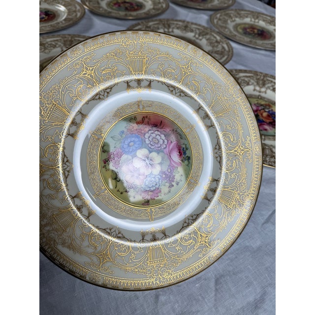 12 Antique Royal Worcester Hand-Painted & Signed Cabinet Plates All of these plates feature bouquets with ornate gold gilt...