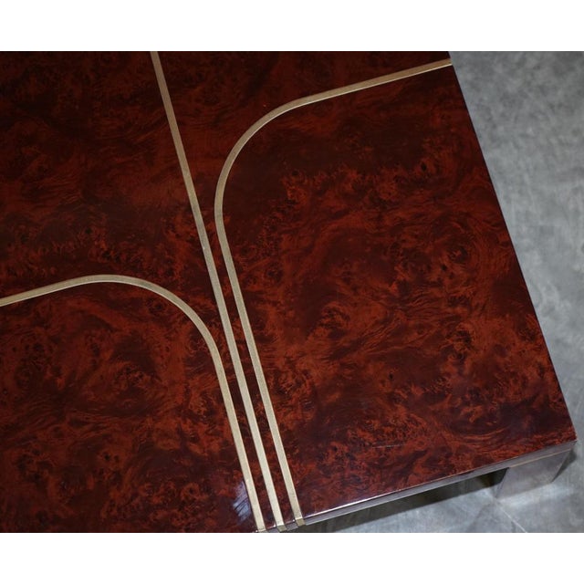 Modern Burr Walnut & Brass Inlay Coffee Table For Sale - Image 10 of 14
