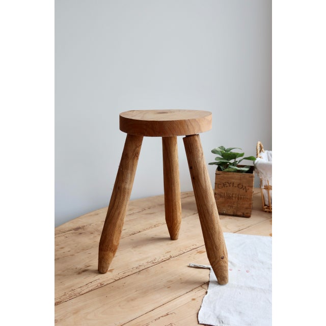 Wood Vintage Tripod Stool in Light Raw Wood, 1970s For Sale - Image 7 of 7