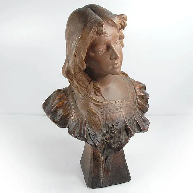 Art Nouveau Bust by Ricardo Aurilli, 1900, in Very Good conditions. Designed 1890 to 1919 This piece has an attribution...