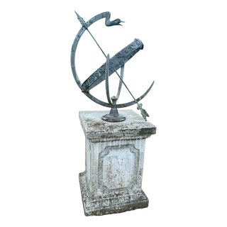 Large Antique Armillary Sundial on Classic Stone Pedestal, 1950s For Sale
