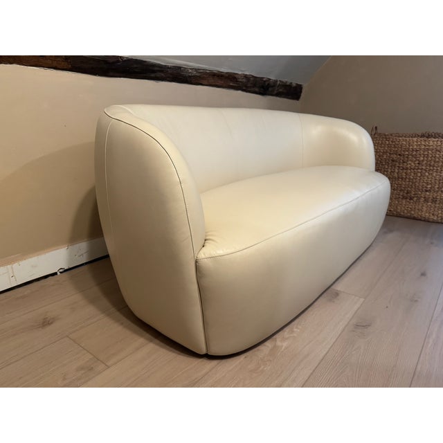 Cb2 X Goop Gwyneth Ivory Leather Loveseat For Sale In Boston - Image 6 of 10
