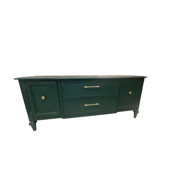 Emerald Vintage Emerald Green Credenza Media Console With Walnut Finished Top For Sale - Image 8 of 10